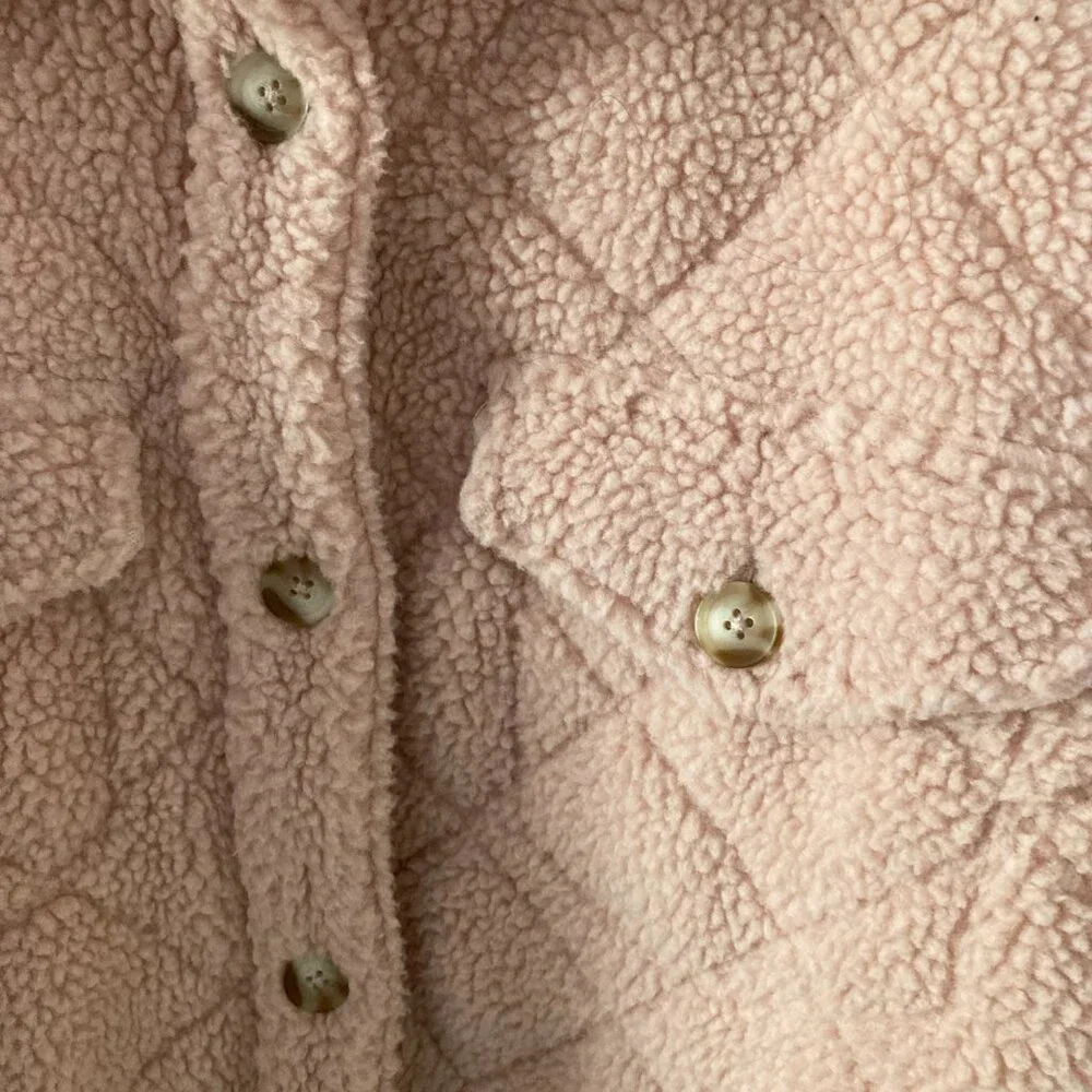 Forever 21 Women Sherpa Fleece Shacket Large Pink - Picture 3 of 6